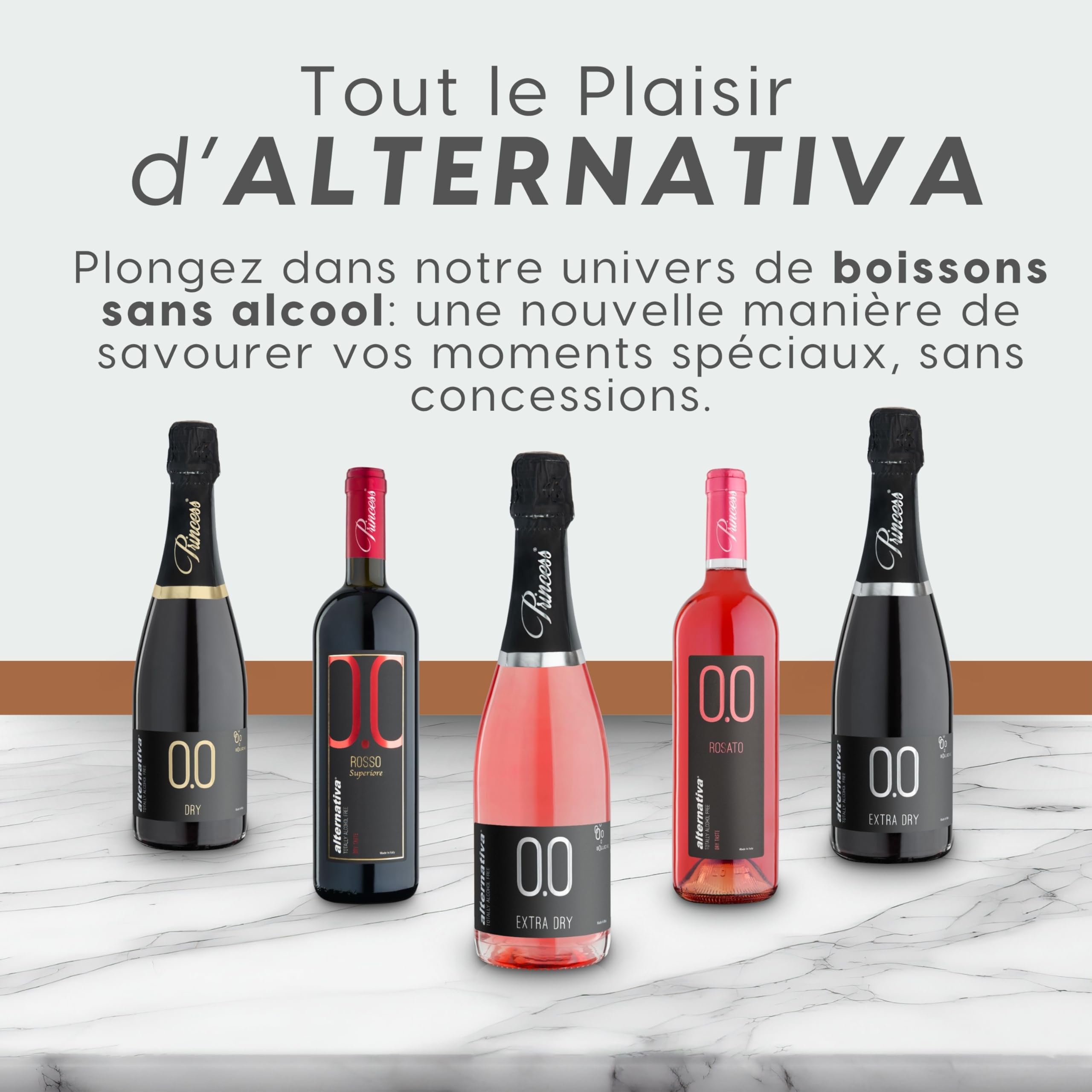ALTERNATIVA Rosé Extra Sec Mousseux Sans Alcool 0.0% 6 Bouteilles de 750 ml | Bulles Italiennes Désalcoolisé Premium - Idéal pour Célébrations et Cadeaux
