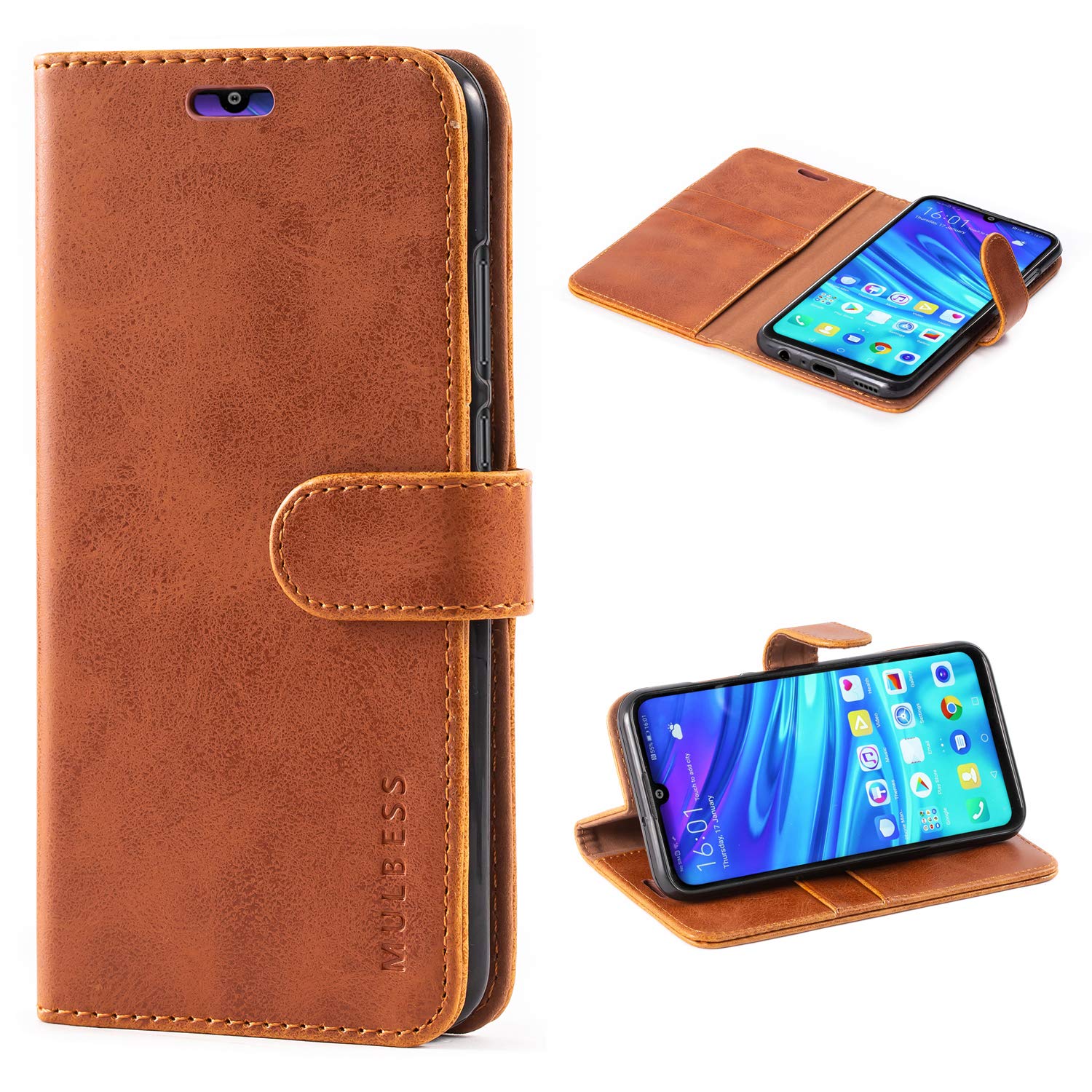Custodia Magnetica Mulbess Per Huawei P Smart Plus 2019 / Honor 20 Lite, Portafoglio Con Fessura Carte, Blu Mint