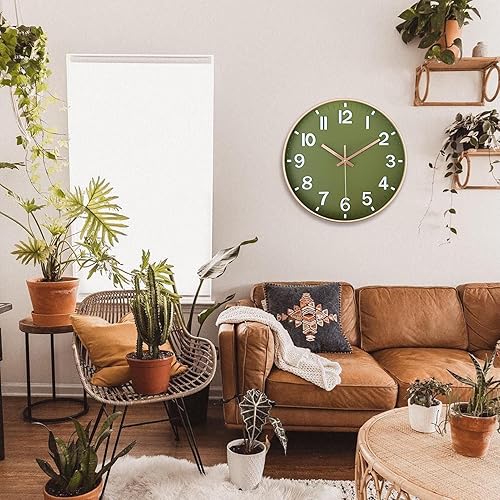 Miniatura 4 de AIRUIFU Reloj de pared silencioso de 12 pulgadas, funciona con pilas, reloj analógico para oficina, hogar, cocina, dormitorio, sala de estar (verde