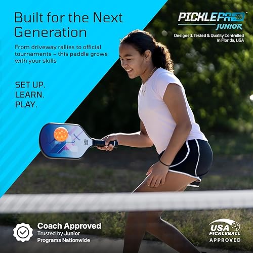 Miniatura 7 de PicklePro Junior - Paleta de pickleball juvenil con cubierta, pala ligera de fibra de vidrio para principiantes y jugadores jóvenes, agarre