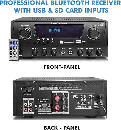 Miniatura 3 de Kit de sistema de cine en casa, receptor Bluetooth de 1000 vatios con 6 unidades de 5.25 pulgadas, 175 vatios cada uno en la pared en el techo