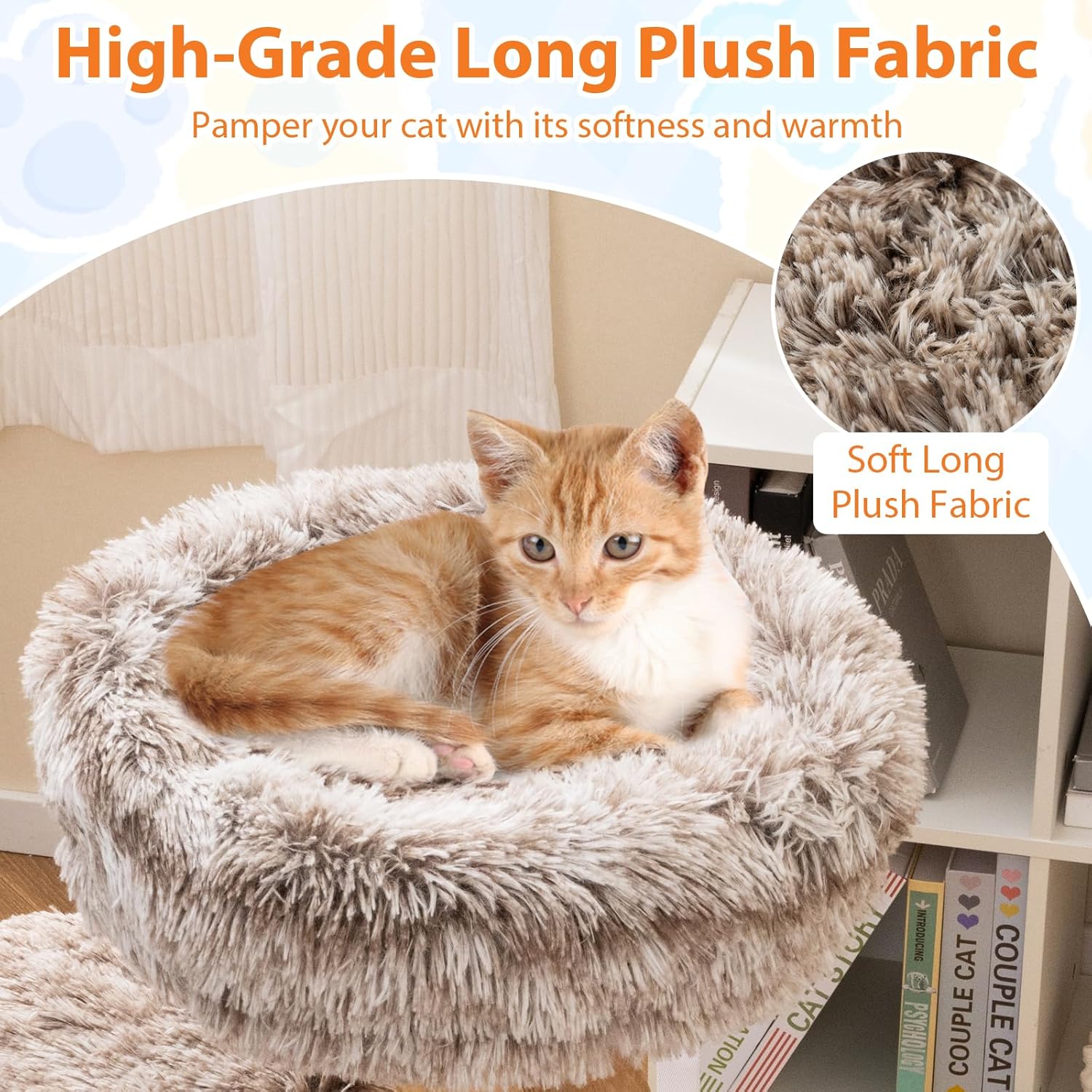 Tangkula Solid Wood Cat Tree, Multi-Level Modern Cat Tower with Scratching Posts, Cozy Top Perch, 2 Platforms, Dangling Ball, Soft Long Plush, Natural Branch Cute Cat Tree for Indoor Kittens