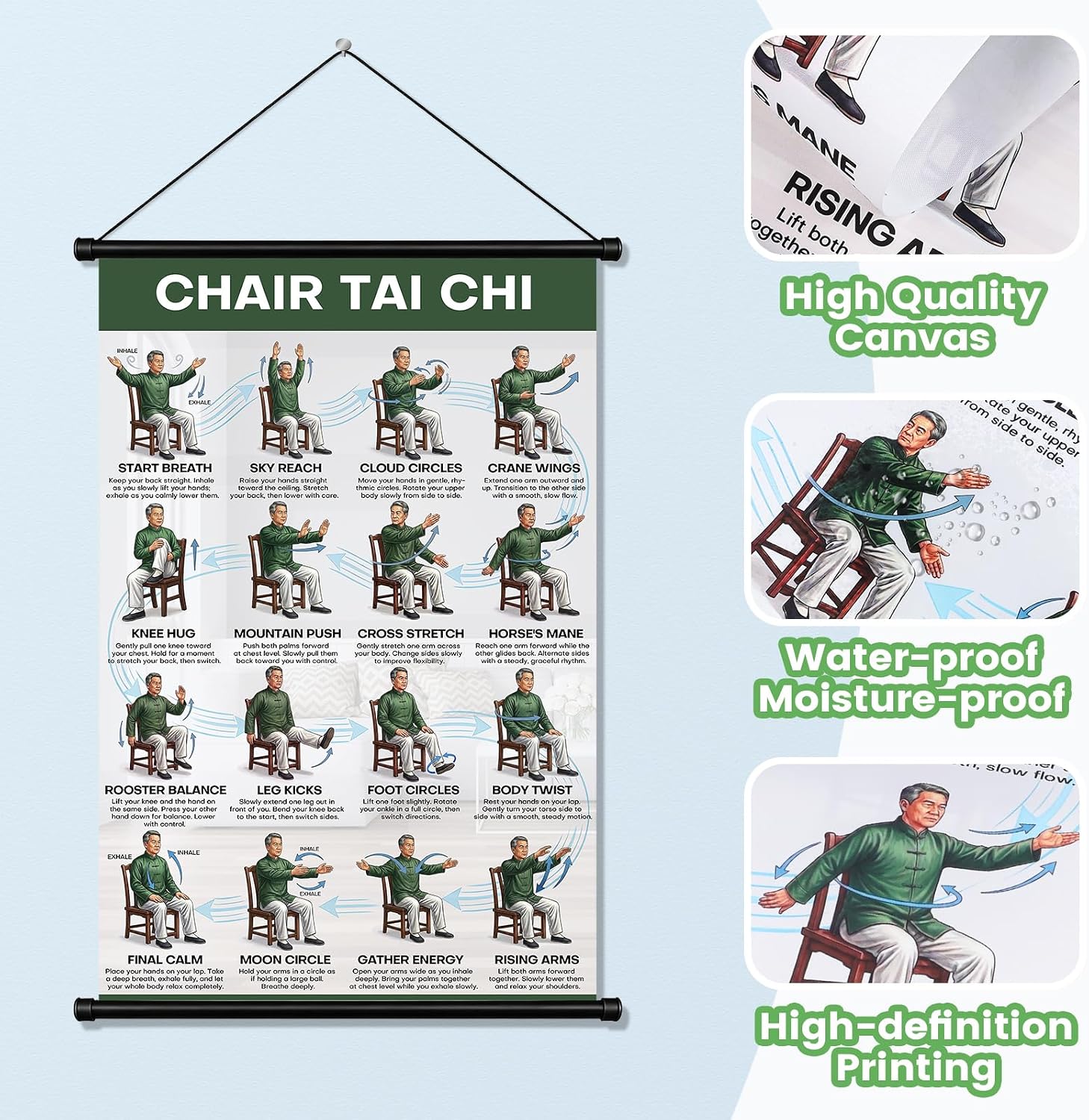 Tai Chi Chair Workout Chart for Seniors Over 60, Tai Chi with Hanging Kit