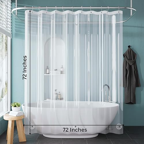 Miniatura 7 de RELY+ Forro de cortina de ducha con imanes, 72 x 72 pulgadas, PEVA transparente, grosor superior de 70 GSM, se adapta a ducha estándar, impermeable,