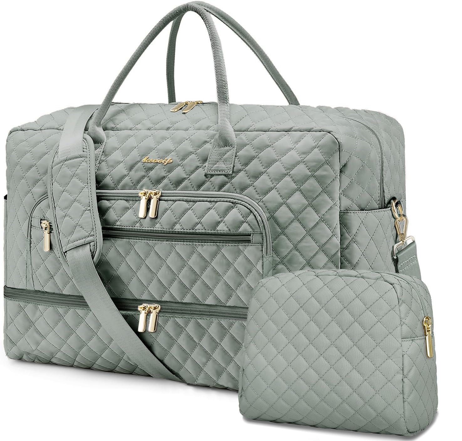 Foto de Bolsa de viaje grande para mujer, bolsa de mano para llevar en la noche, bolsa de viaje de fin de semana con bolsillo húmedo, artículos de tocador para fin de semana, Verde oscuro, Bolsa de viaje (imagen 1)