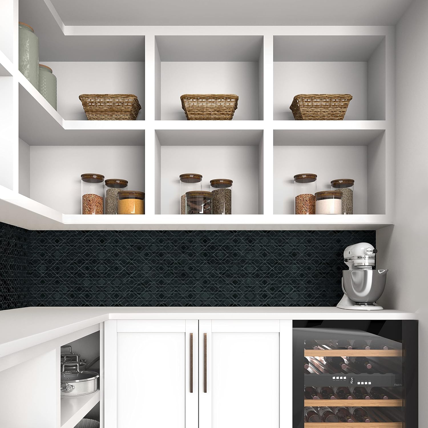 Daltile Pietra Divina Marble Natural Stone Framework Mosaic in Honed Nero Marquina (10 Pc per Carton) (10.40 SQFT per Carton)