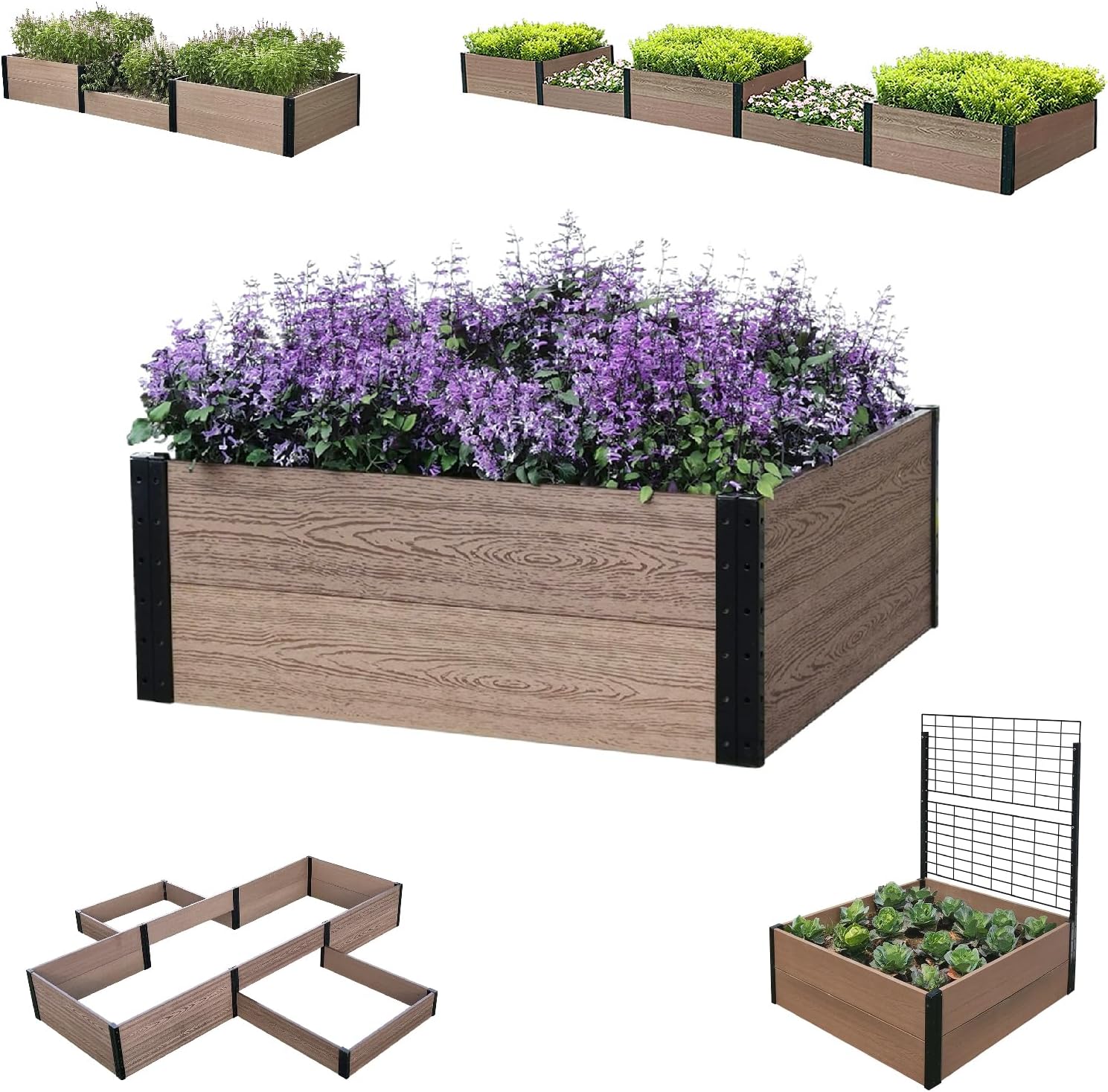 Everbloom Deep-Root Raised Garden Bed, 36"x38"x14",Composite Wood Plastic Planter Box Outdoor, Easy Assembly Brown Rectangle Planter for Vegetables Flowers Herbs,Backyard/Patio/Garden