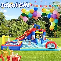 Vista 7 de Parque acuático inflable grande, 19 x 17 x 8 pies, casa de rebote de agua 10 en 1 con soplador, piscina de doble salpicadura, cañón de agua