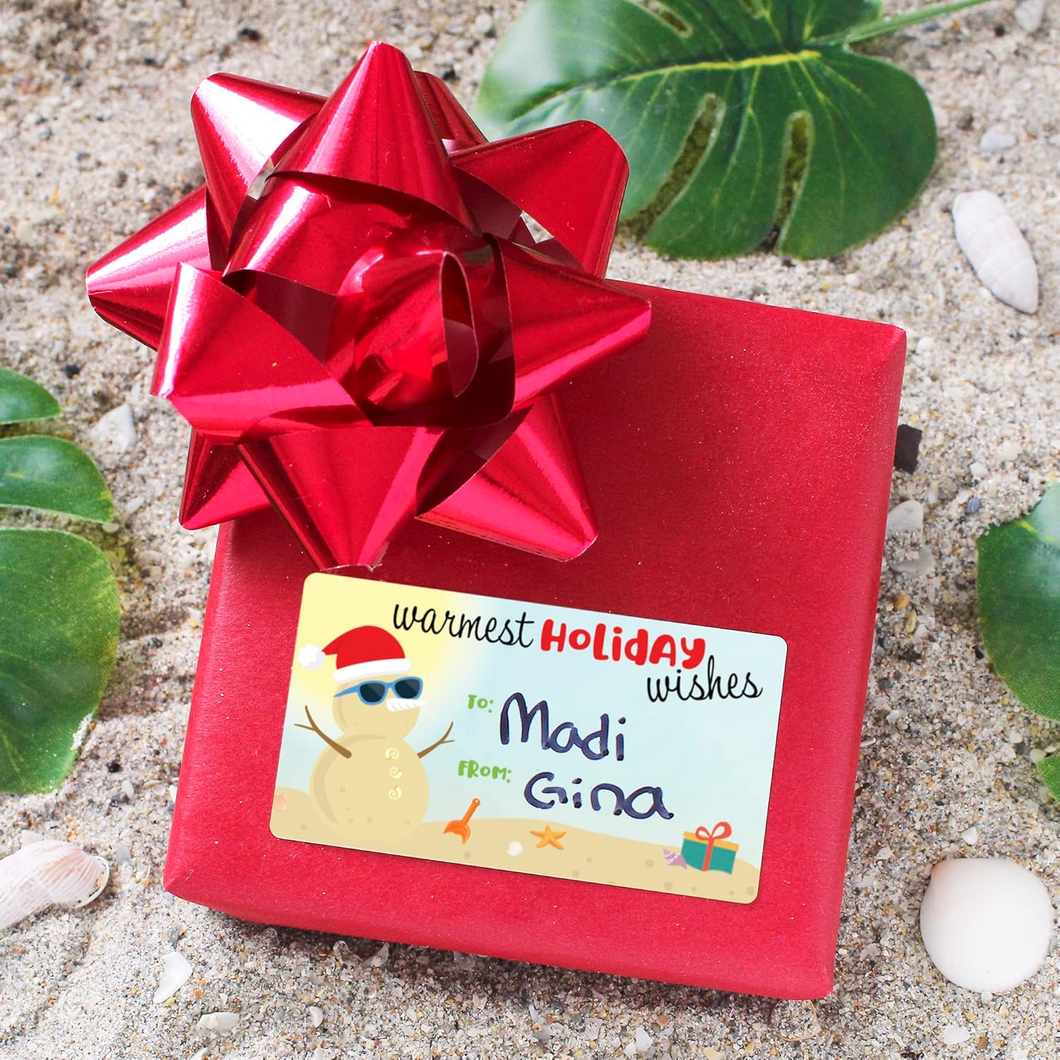 Tropical Christmas Gift Tag Stickers – 75 Labels - Holiday Palm Tree Peel and Stick Gift Wrap Tags – Warmest Wishes and Happy Holidays Self Adhesive Wrapping Paper Stickers : Health & Household