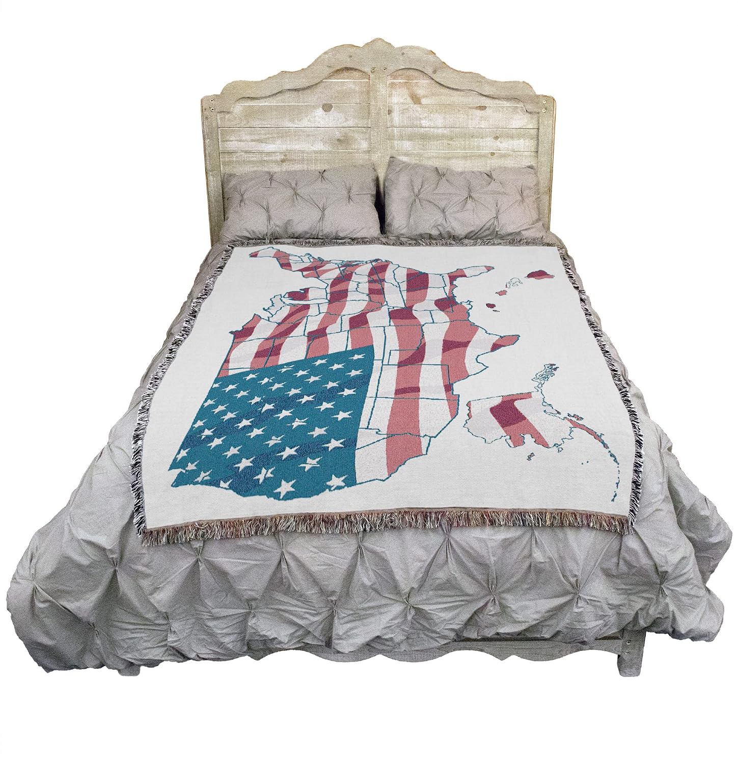 Pure Country Weavers United States Flag Map Blanket - Gift Tapestry Throw Woven from Cotton - Made in the USA (72x54)