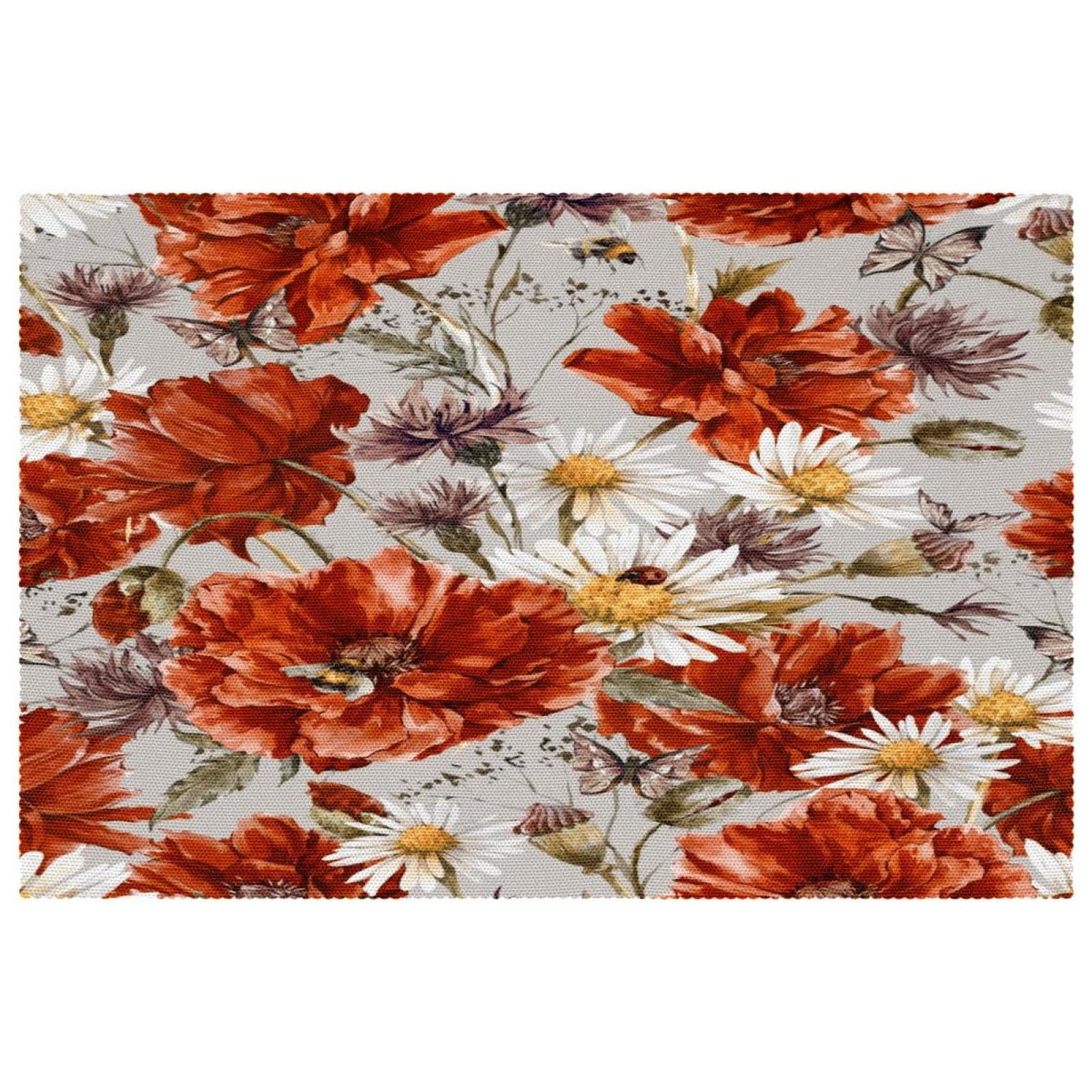Lot de 4 sets de table en tissu Oxford coquelicot et marguerite lavables