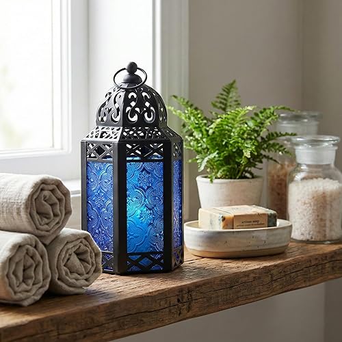 Miniatura 11 de VELA LANTERNS Farol portavelas marroquí decorativo de metal negro de 8.5 pulgadas, interiorexterior, decoración del hogar, patio, bodas, decoración