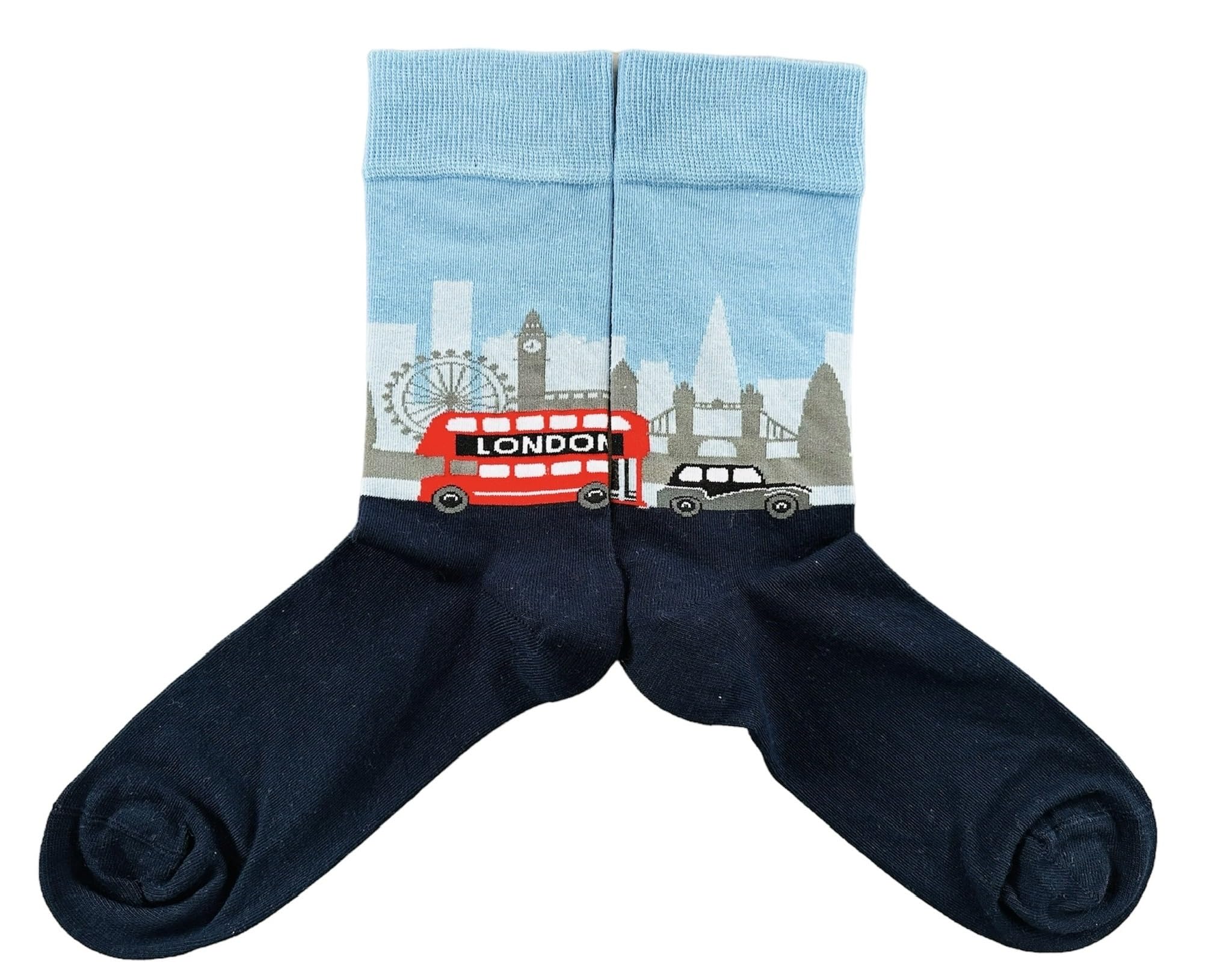 No.1 Gifts Men's Blue Navy Seamless London Skyline Red Bus Big Ben Socks, Novelty Fun Gift ’S Socks
