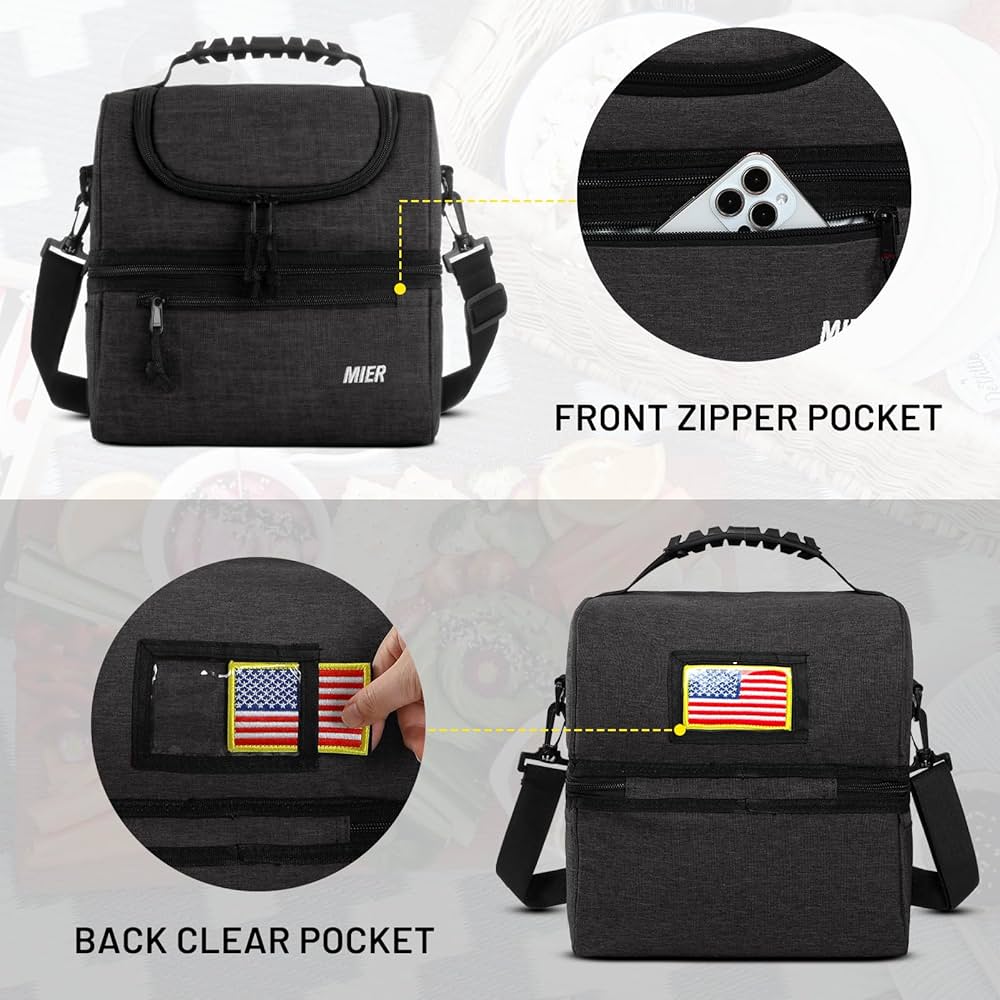 MIER Insulated Lunch Box Bag Expandable Lunch Pack, Gray