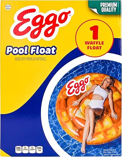 Miniatura 4 de Giant Eggo Waffle - Flotador inflable redondo grande de 5 pies para piscina, balsa, playa y lago, tumbona de bronceado, vinilo duradero