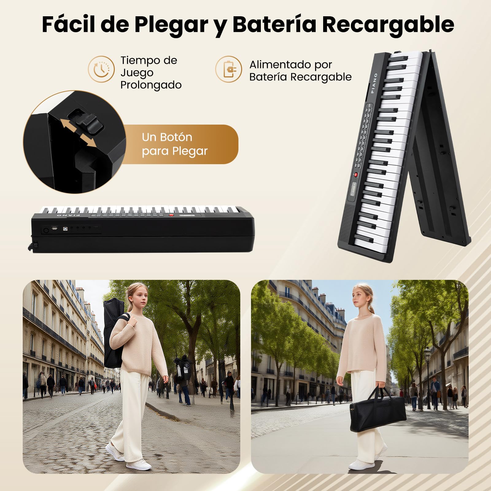 COSTWAY Teclado Piano Plegable de 88 Teclas, Teclas Piano de Teclado Digital con Teclas Semipesadas y Función de División, 3 Modos de Enseñanza, Pedal de Sustain, Piano Digital con Altavoces