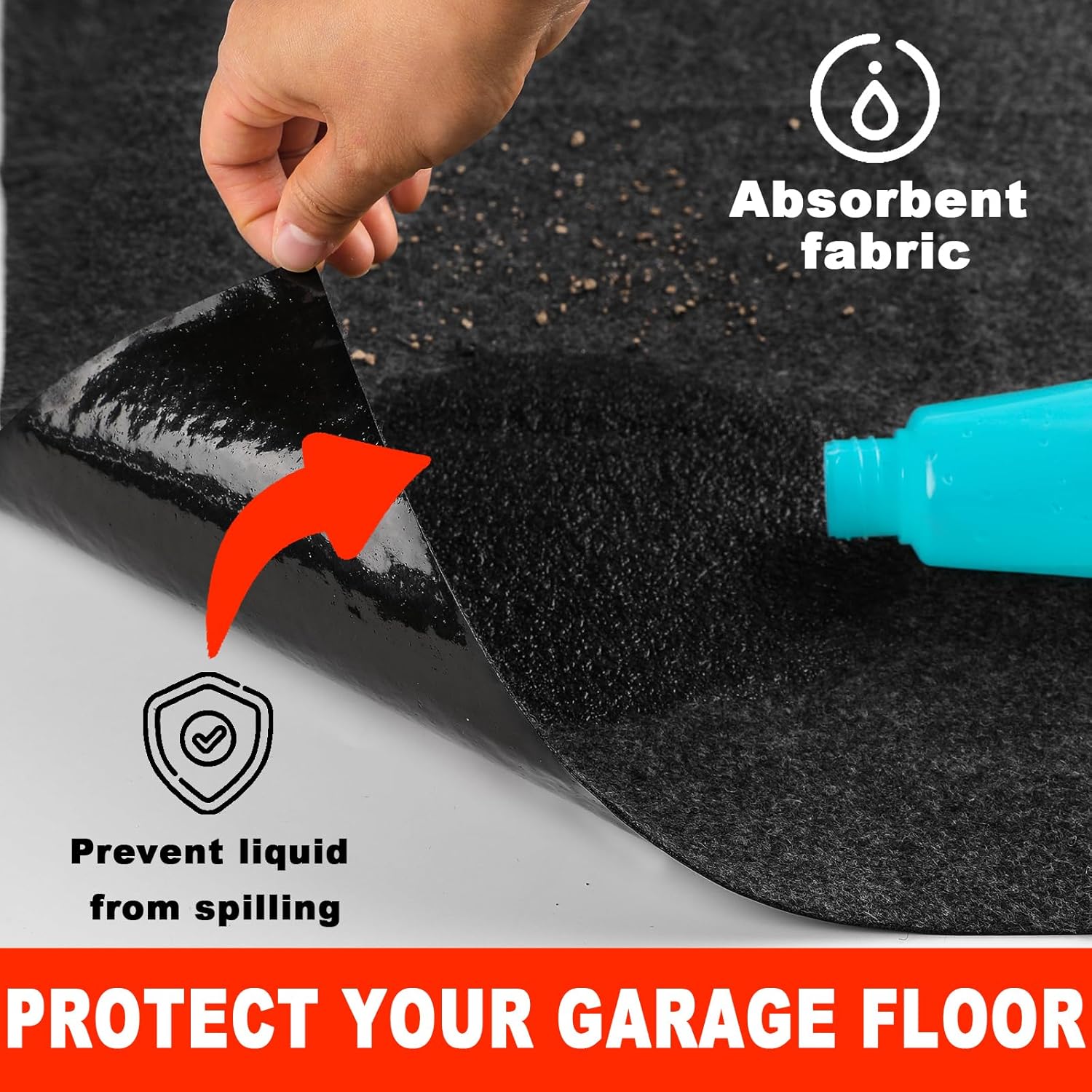 17 X 7.9 Ft Garage Floor Mat,Oil Spill Mat,Oil Absorbent Pads,Rubber Mat Garage Floor,Reusable, Waterproof Backing Come with Double Sided Tape - Image 4