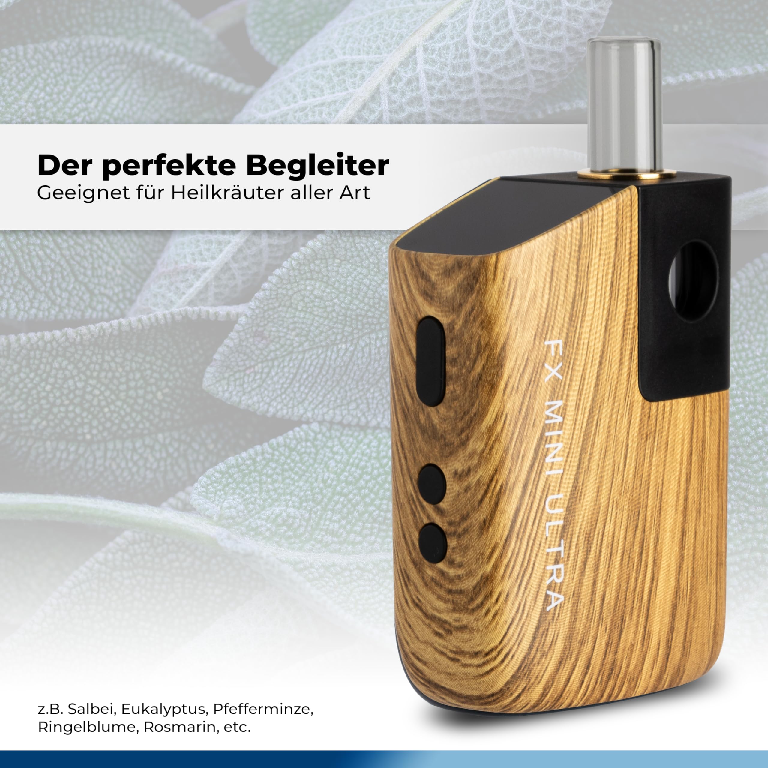 WOLKENKRAFT FX MINI ULTRA Premium Vaporizer *Holzoptik* | Für Kräuter & Extrakte | USB-C | magnetisches Mundstück | Titankammer | 100 - 220 °C | 3 - 5 Min. Timer | 100% Konvektion
