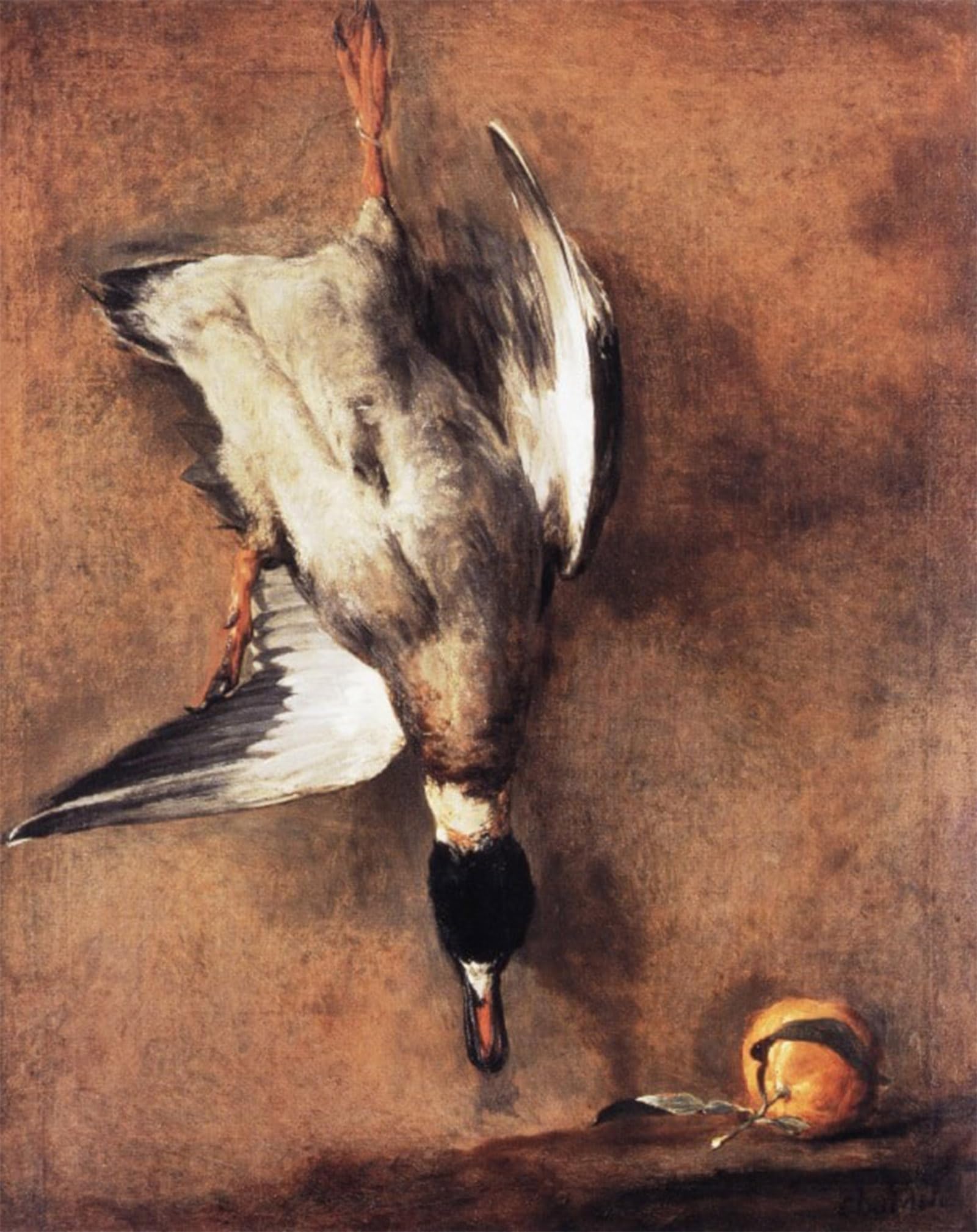 Artxlxxbn No Frame Famous Painting Canvas Artwork Graffiti Print Wild Duck With A Seville Oraange Jean-Baptiste-Simeon Chardin Portrait Canvas Image For Home Decor 60X90cm