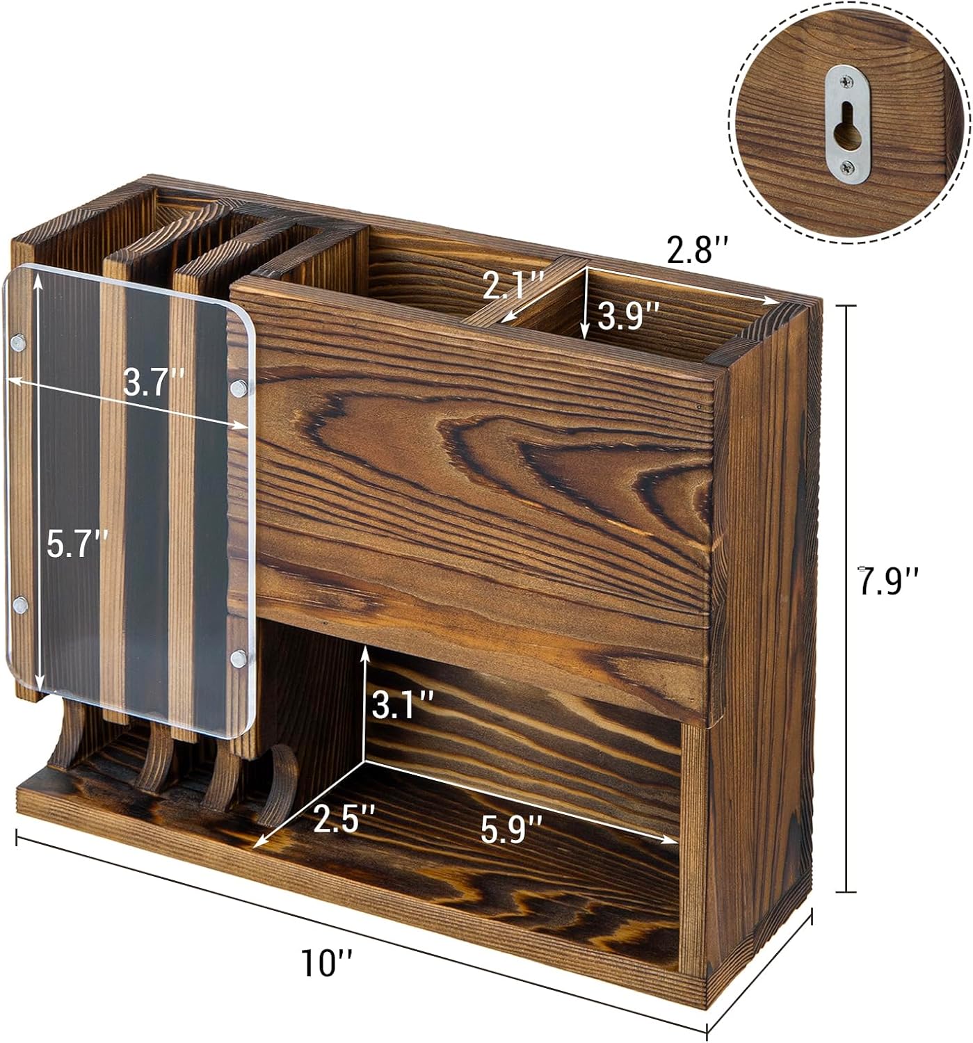 MyGift Wall-Mounted Remote Control Holder with Battery Storage Organizer, 2 Slot TV Remote Caddy, Rustic Burnt Wood, for Office, Home