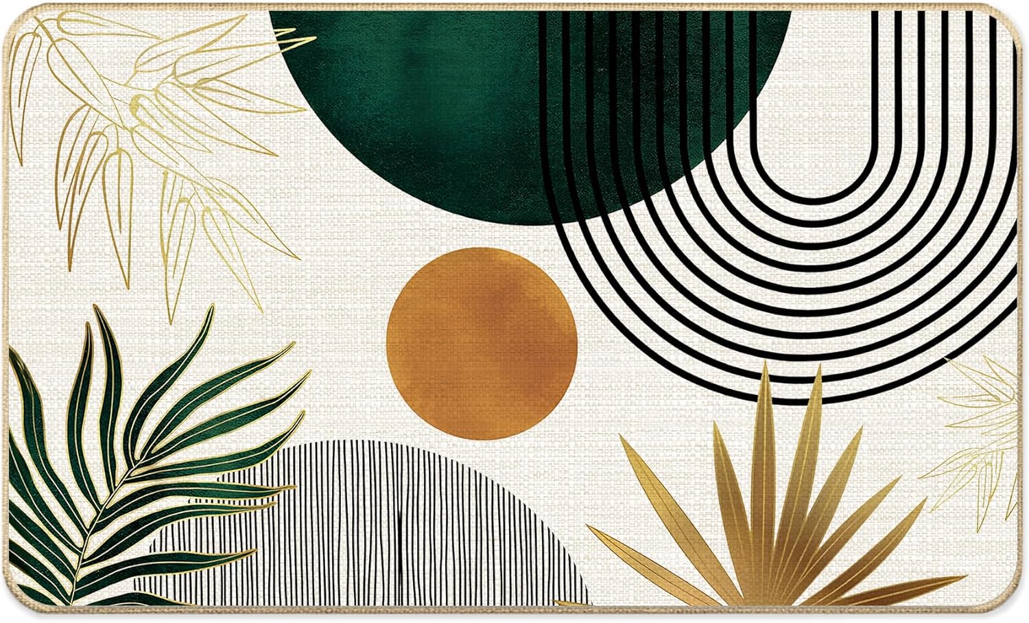Boho Abstract Faux Linen Door Mat, Boho Botanical Minimalist Doormat Outdoor Indoor Entrance Porch, Modern Mid Century Welcome Mats for Front Door, 17x30 Inch