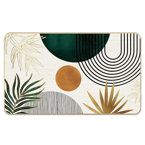 Boho Abstract Faux Linen Door Mat, Boho Botanical Minimalist Doormat