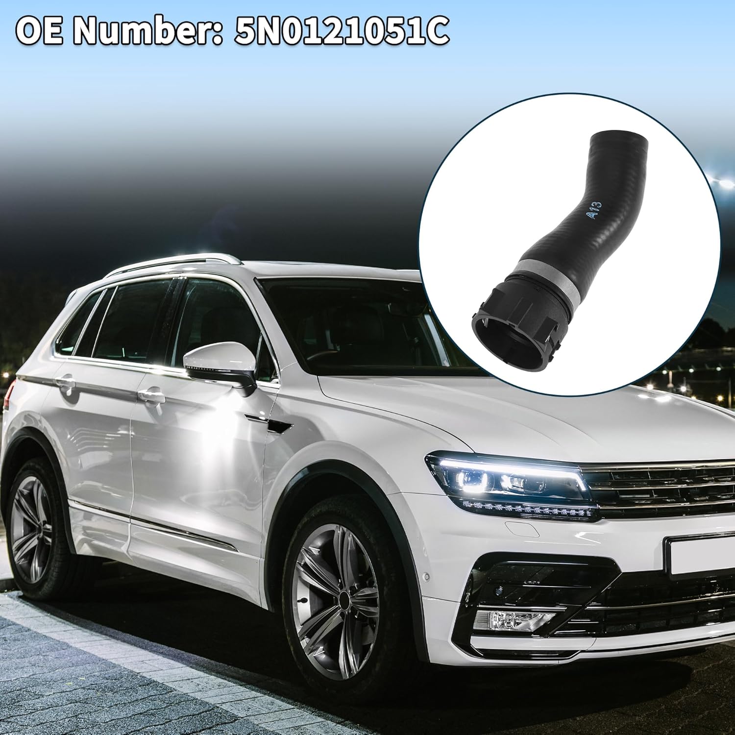 Radiator Hose Heater Hose No.5N0121051C for Volkswagen Tiguan 2.0L 2009-2017 Black Rubber 1 Pc Upper Water Pipe Good Sealing