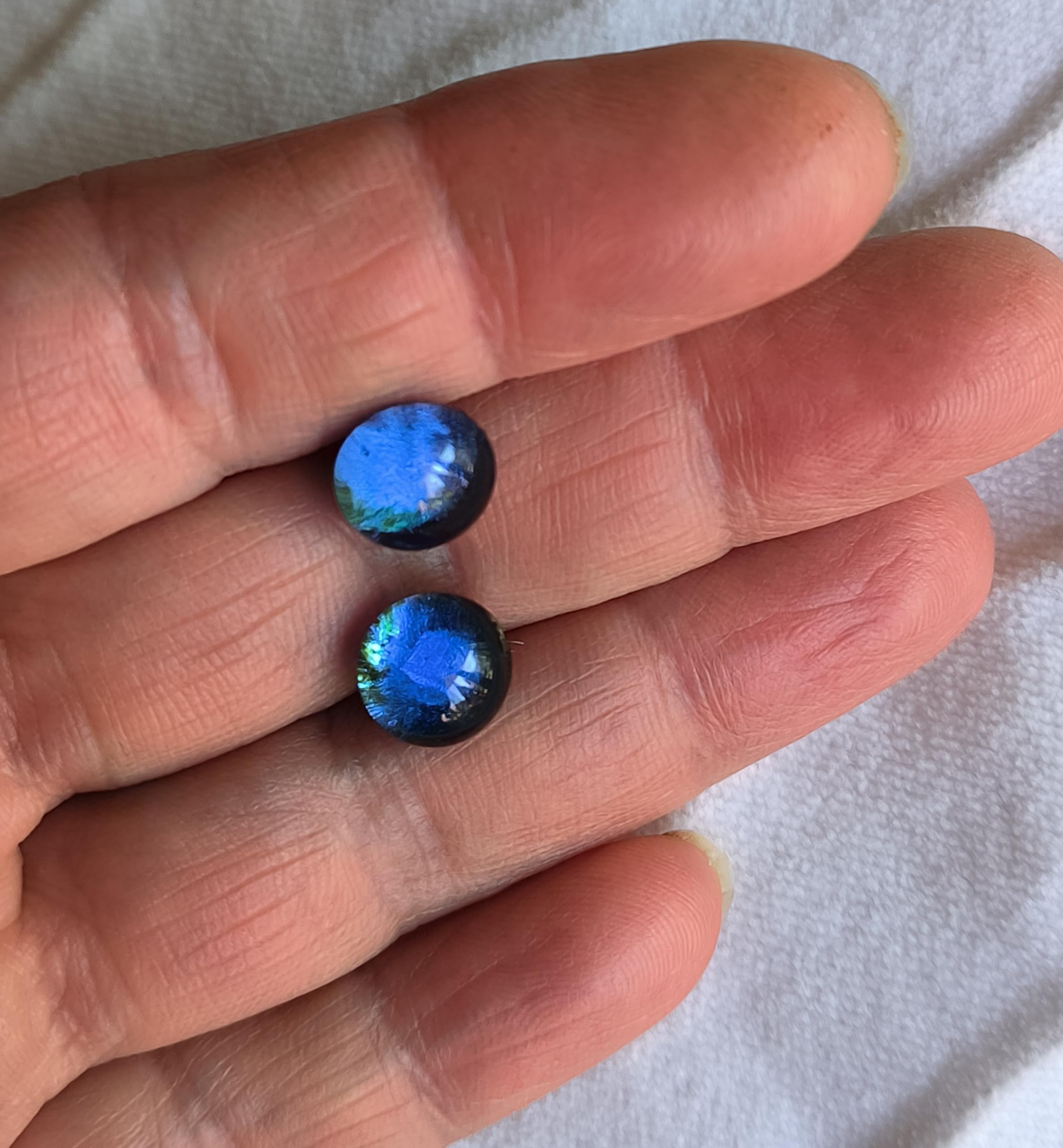 Pendientes de vidrio artesanal azul transparente