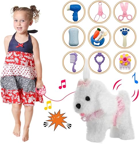 Miniatura 6 de Perro de peluche interactivo para cachorros, perro robot realista de cola meneante, juego de aseo, juguetes perfectos para regalo de cumpleaños de