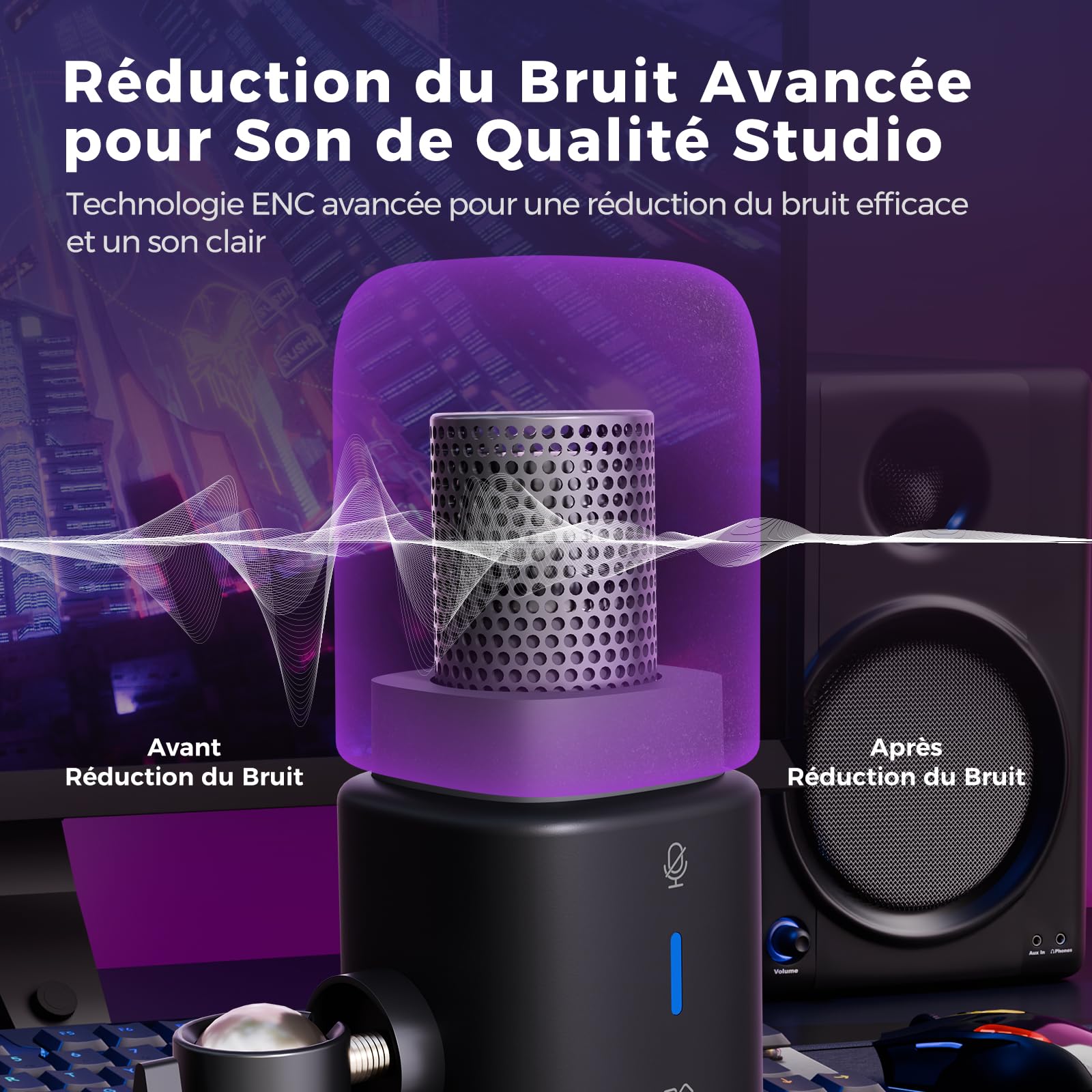 NearStream AM25X Microphone Podcast USB/XLR pour PC/Table de mixage Audio | Microphone à condensateur avec support de bureau,réduction de bruit USB-C, réglage du volume, XLR pour tables de mixage audio