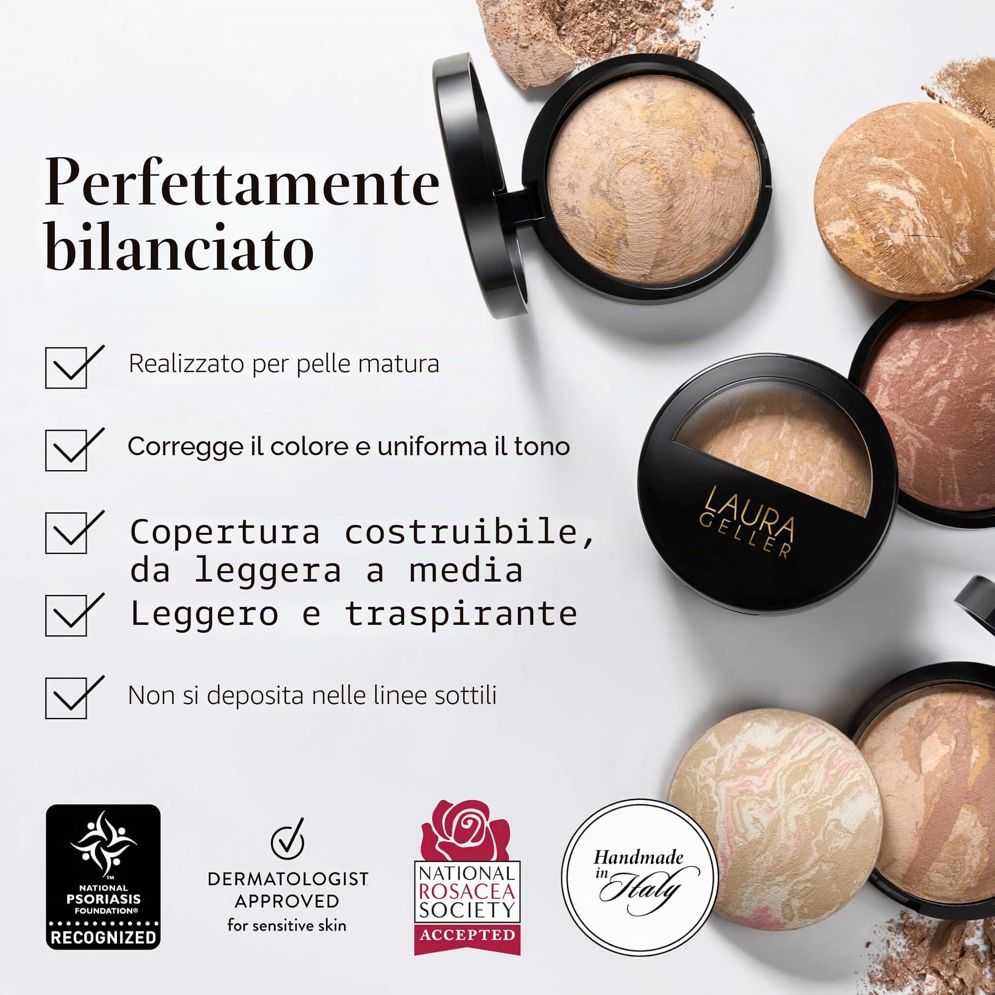 LAURA GELLER NEW YORK Baked Balance-n-Brighten Foundation con pennello Kabuki leggero, 59 mm