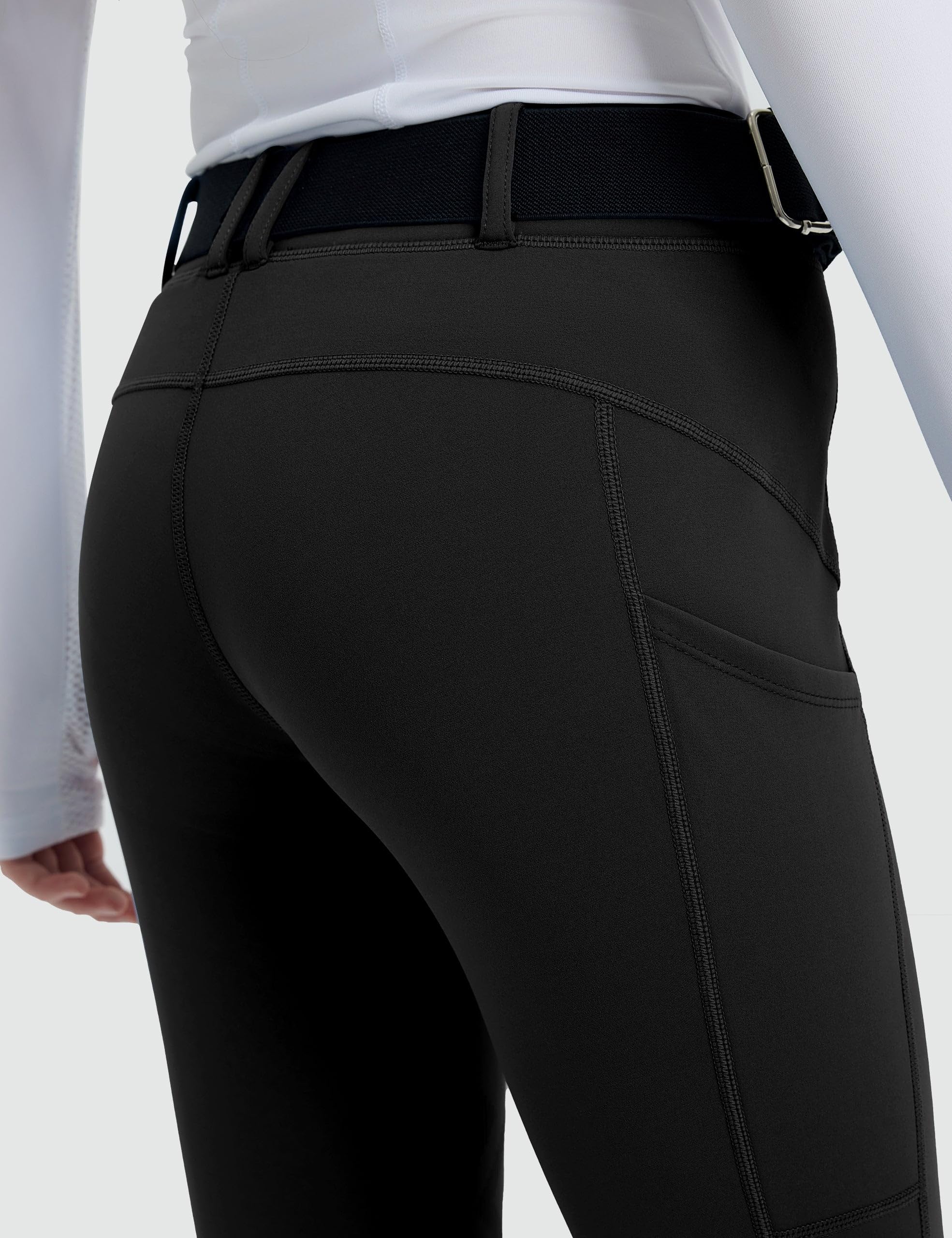 FitsT4 Sports Pantalones de equitación de invierno para niñas, pantalones de equitación de forro polar con parche en la rodilla, mallas ecuestres y bolsillos