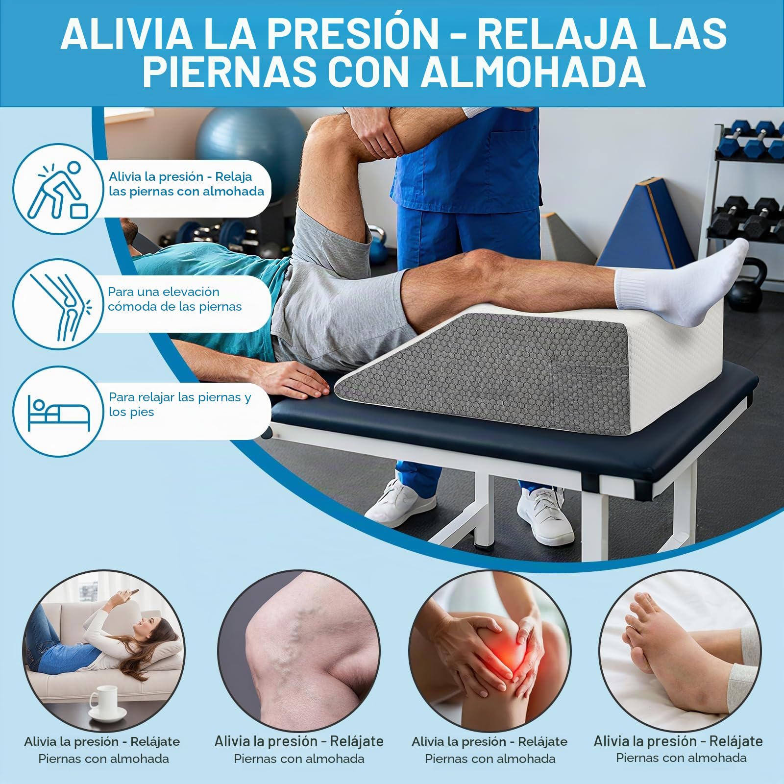 Alyvisun Almohada para piernas con Varices Las piernas y aliviar el Dolor en Rodilla, Cadera, Espalda y Cuello – Soporte de Espuma 25D para recuperación, sueño, Descanso y circulación sanguínea