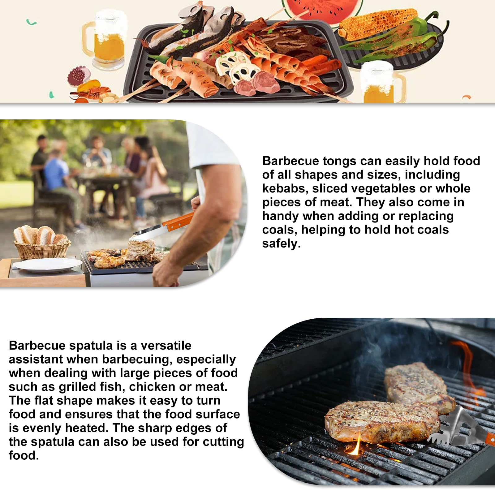 CAREDGO Set D’Ustensiles De Barbecue 4 PCS - Acier Inoxydable Et Bois, Kit Complet Pour Grillades Extérieures Et Camping