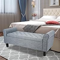 Vista 40 de Babion Banco otomano de almacenamiento con brazos, banco de extremo de cama para dormitorio, banco de almacenamiento con botones para entrada, sala