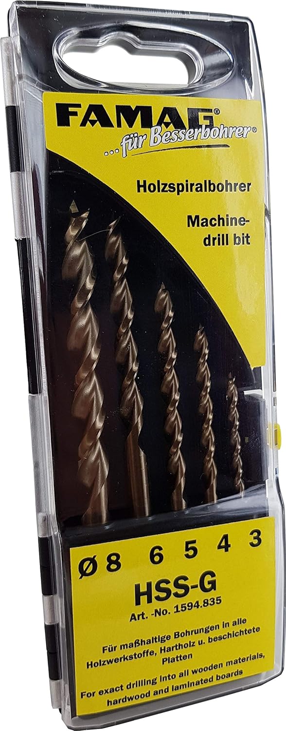 Famag 1594835 1594.835 Drill Bit Set 5-Piece Diameter 3.4.5.6.8 mm Grey