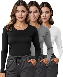 3 Pack Nurse Underscrub Long Sleeve Women Slim fit Under Scrub Shirt