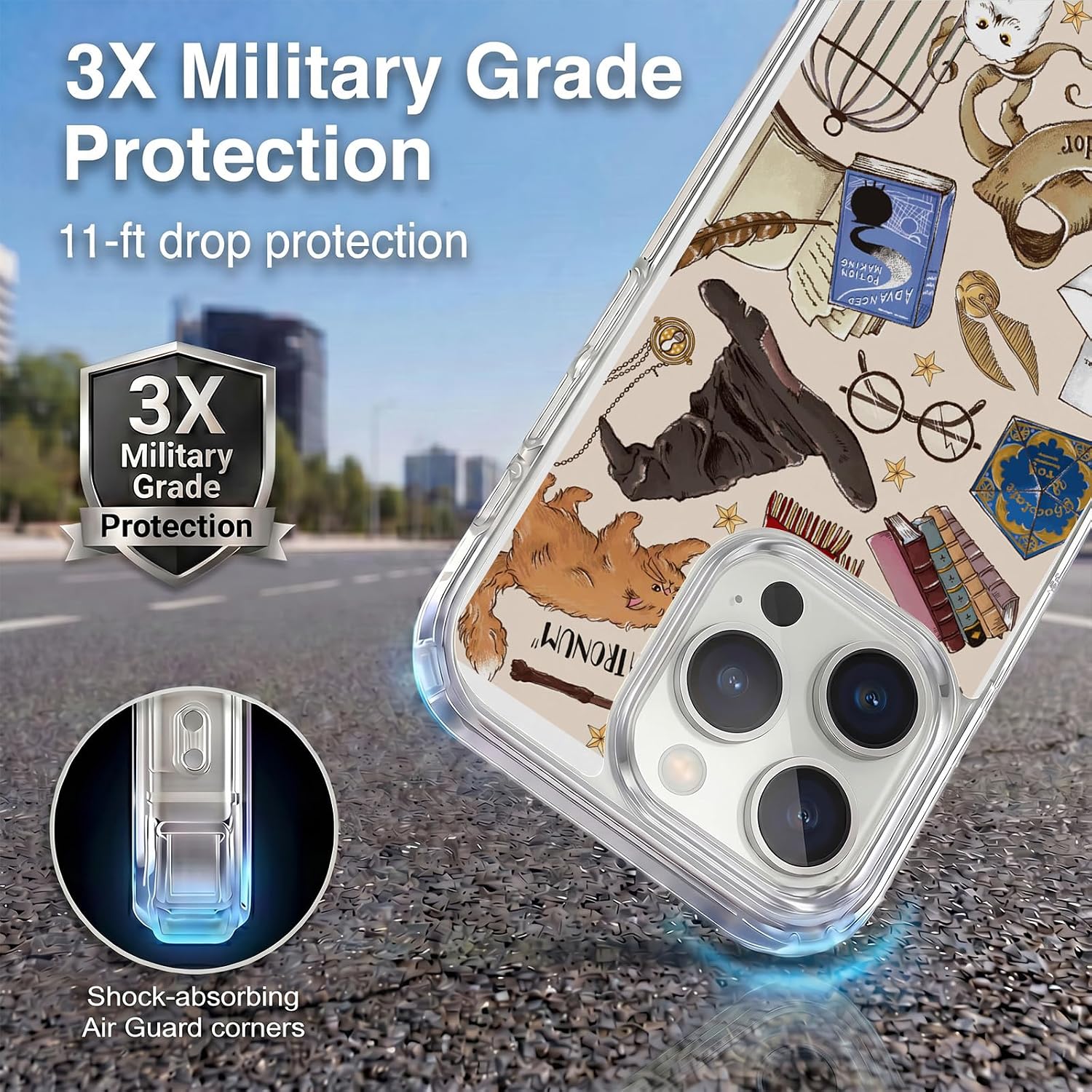 Head Case Designs Officially Licensed Harry Potter Hogwarts Pattern Deathly Hallows XXXVII Gel Case [Military Grade Protection] Compatible with Apple iPhone 16 Pro and Compatible with MagSafe