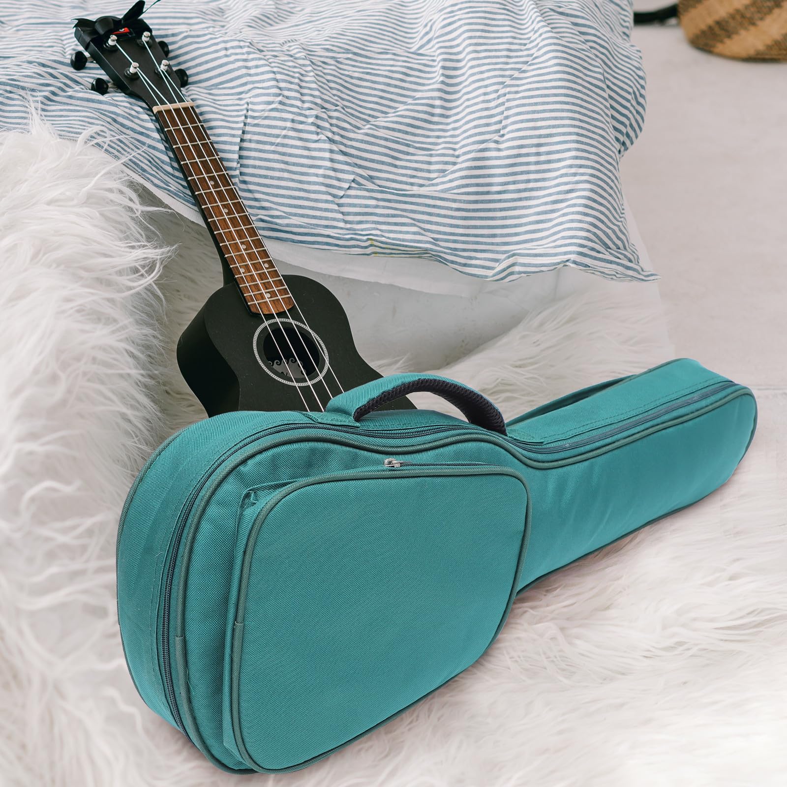 Custodia per Ukulele in Oxford Verde, Imbottita, 26/27 Pollici | Capacità Ampia, Tessuto, Tracolla Regolabile, per Strumento a Quattro Corde