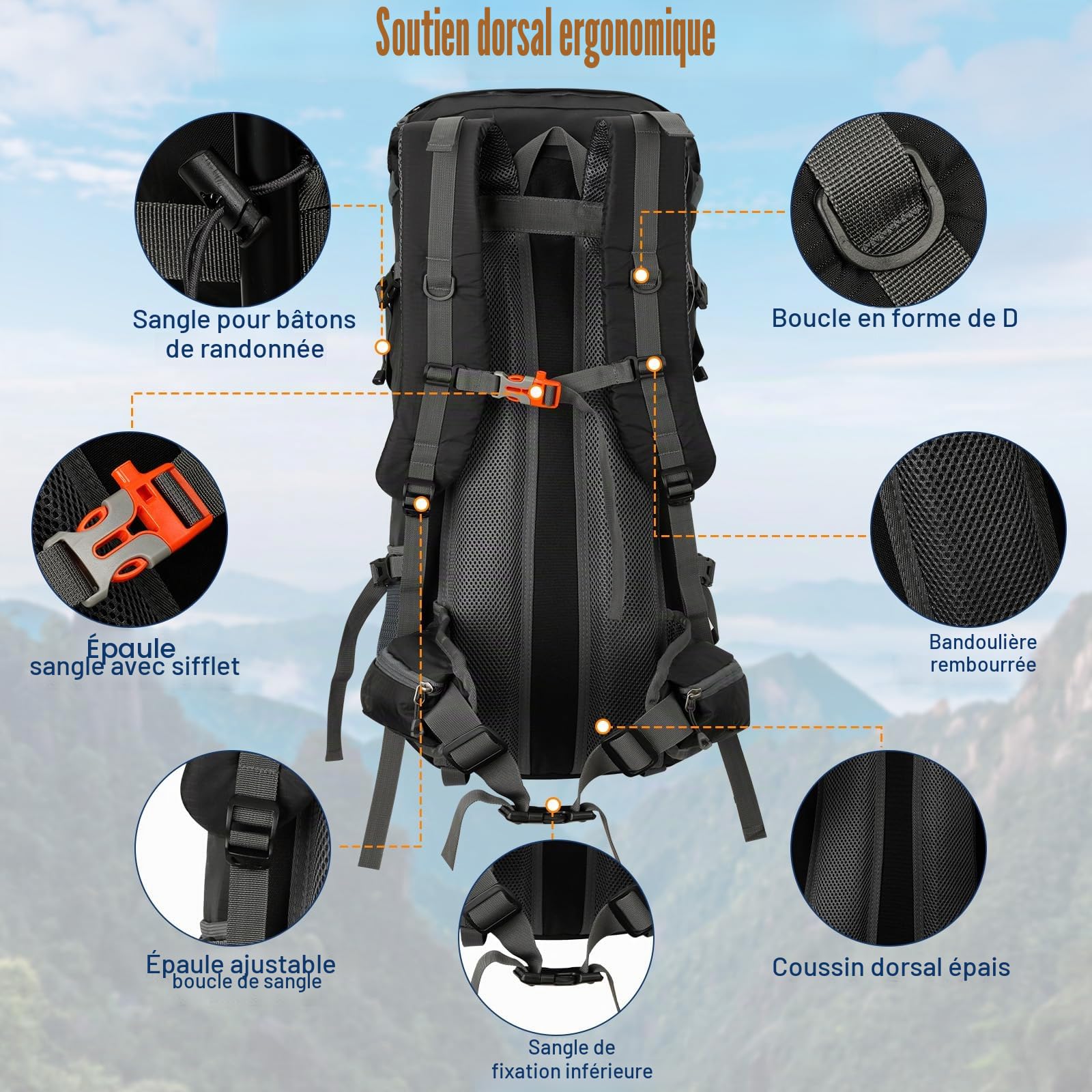 Cozary Sac à Dos Randonnée 70L Anti-Déchirure Imperméable avec Housse Pluie, Système Respirant pour Trekking Camping Randonnée