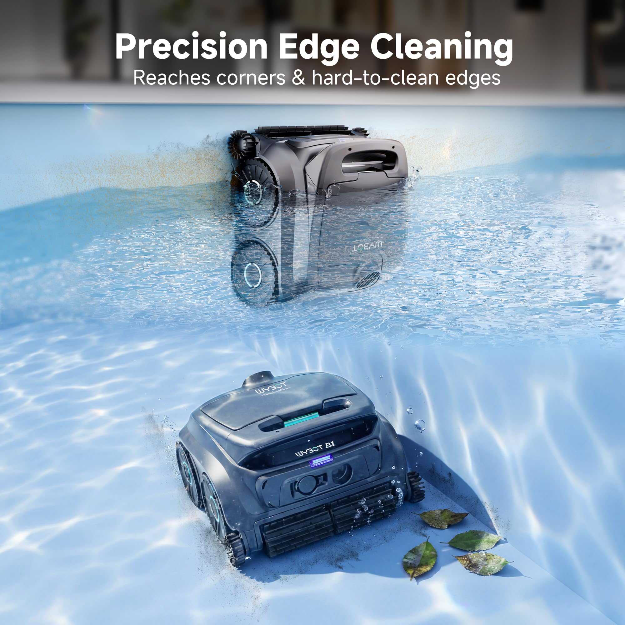 WYBOT B1 Robot de Piscina inalámbrico para Piscinas pequeñas, Robot de Limpieza Inteligente Ligero con Control de aplicación, Cubierta de Pared y Suelo, Dos cepillos Laterales, Gris-Verde