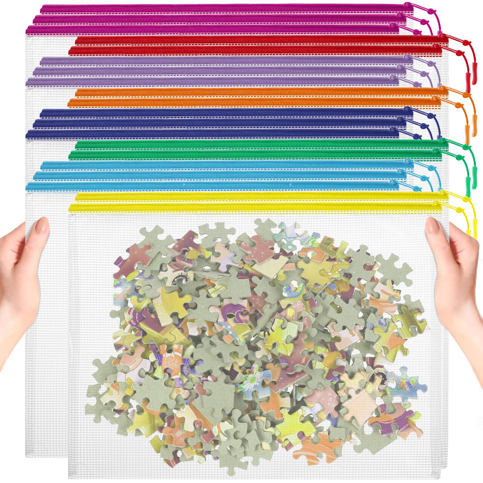 YOPCDJ 20pcs Plastic Mesh Zipper Pouch Bags, A3 17x12 Inches Extra Large Mesh Bags, Reusable Zipper Pouches for Classroom Office Supplies Organizing,