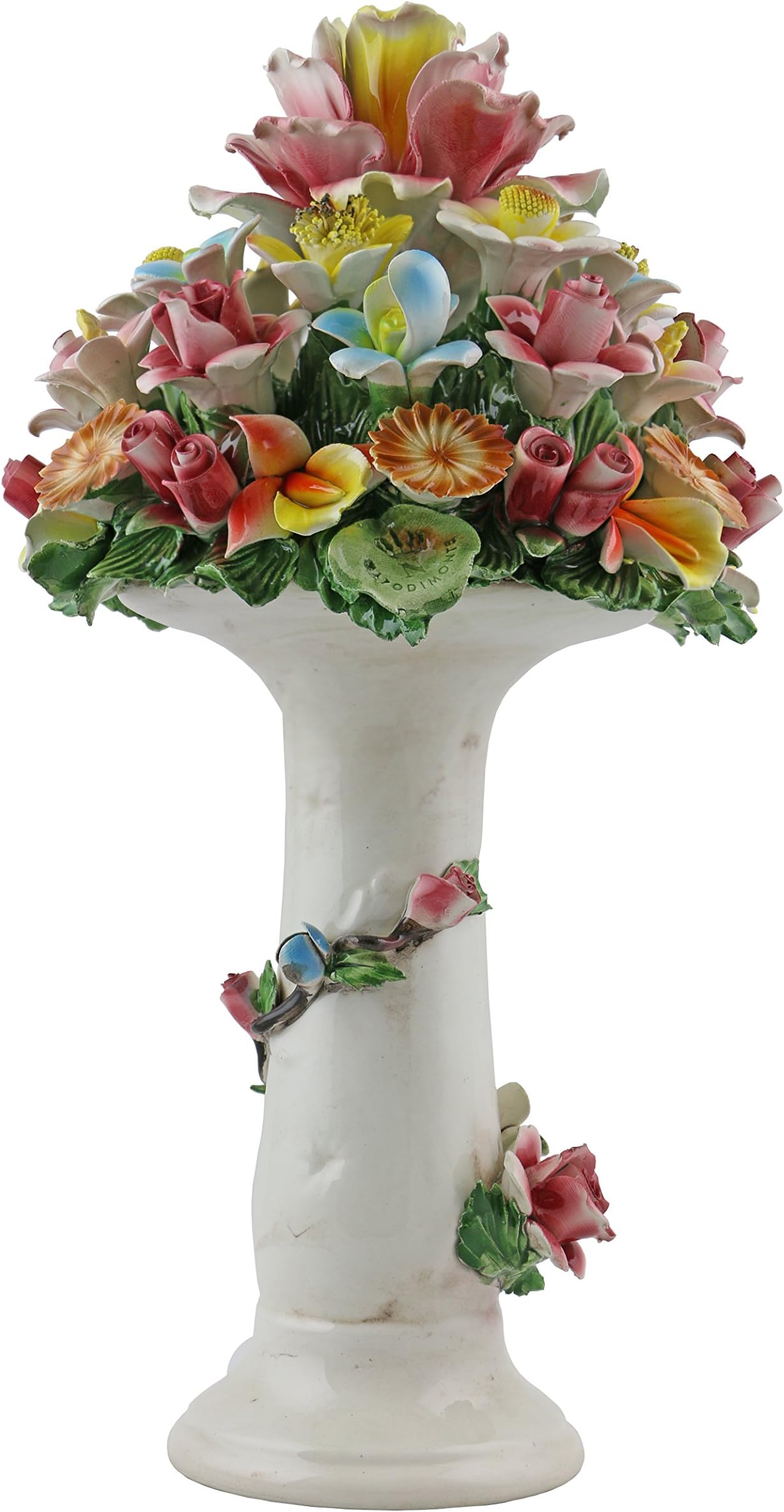 Authentic Handmade Italian Capodimonte Pillar Flower Bouquet Stand with Flower Garland