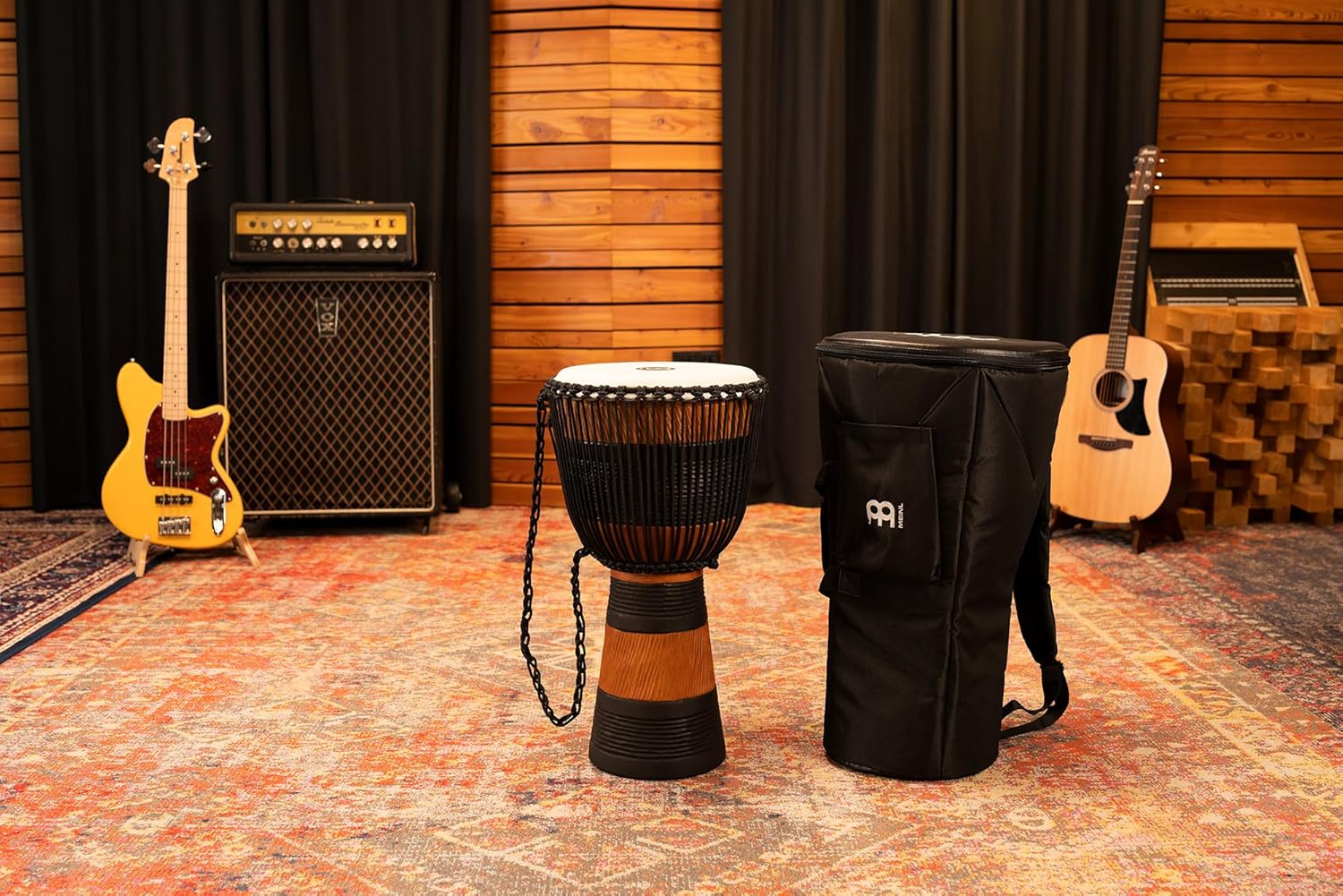 Meinl Percussion ADJ3-L+BAG African Style Rope Tuned 12-Inch Wood Djembe with Bag, Brown/Black