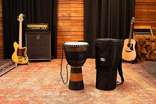 Miniatura 7 de Meinl Percussion ADJ3-L+BAG Cuerda de estilo africano afinada de madera Djembe de 12 pulgadas con bolsa, marrónnegro