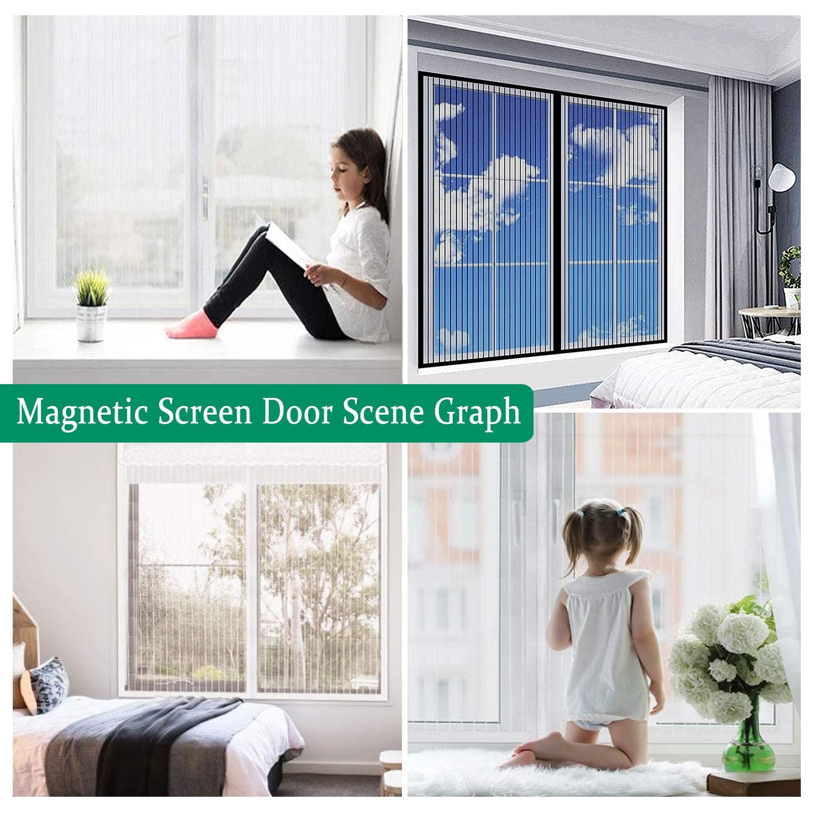 Fliegengitternetze für Fenster 150 x 160 cm Ohne Bohren für Insektenschutz Anti-Moskito Magnet Vorhang Insektenschutz für Balkontür, Kellertür Und Terrassentür, Weiß