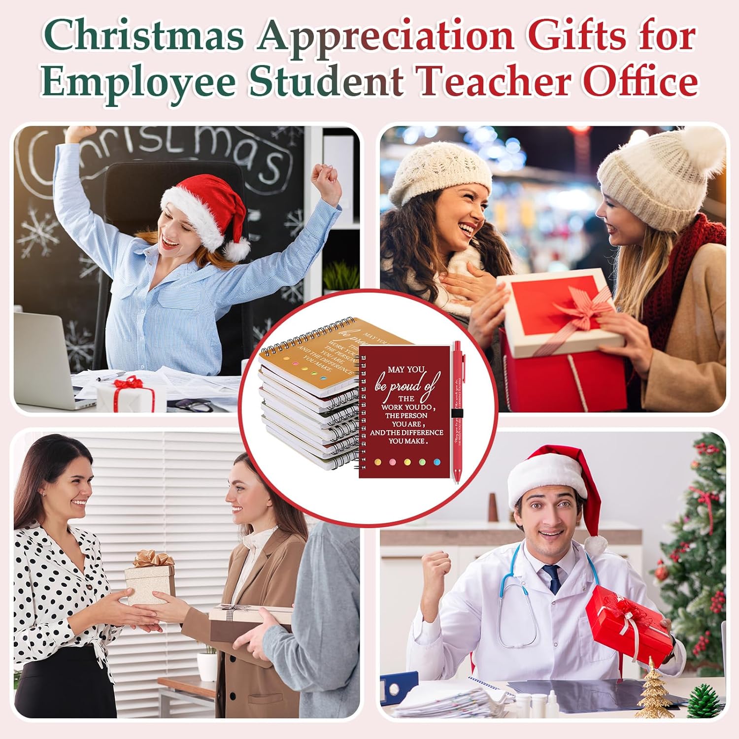 30 Sets Employee Appreciation Gifts Bulk, Administrative Professionals Day Gift with Notebooks, Sticky Notes and Pens, Thank You Gifts for Coworkers, Office Staff, Teachers, Nurses(Christmas Color)