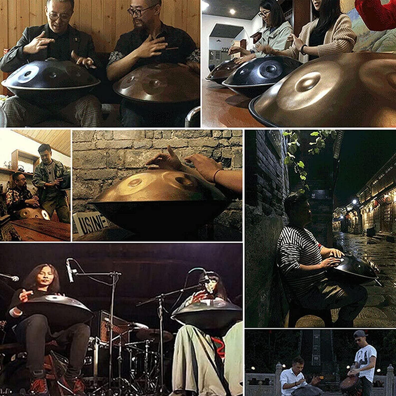 Handpan, strumento per tamburo a mano, 9 note, 22 pollici, 432 Hz, tamburo a mano in D Moll con custodia morbida, 2 manichette, supporto per pan, panno privo di polvere