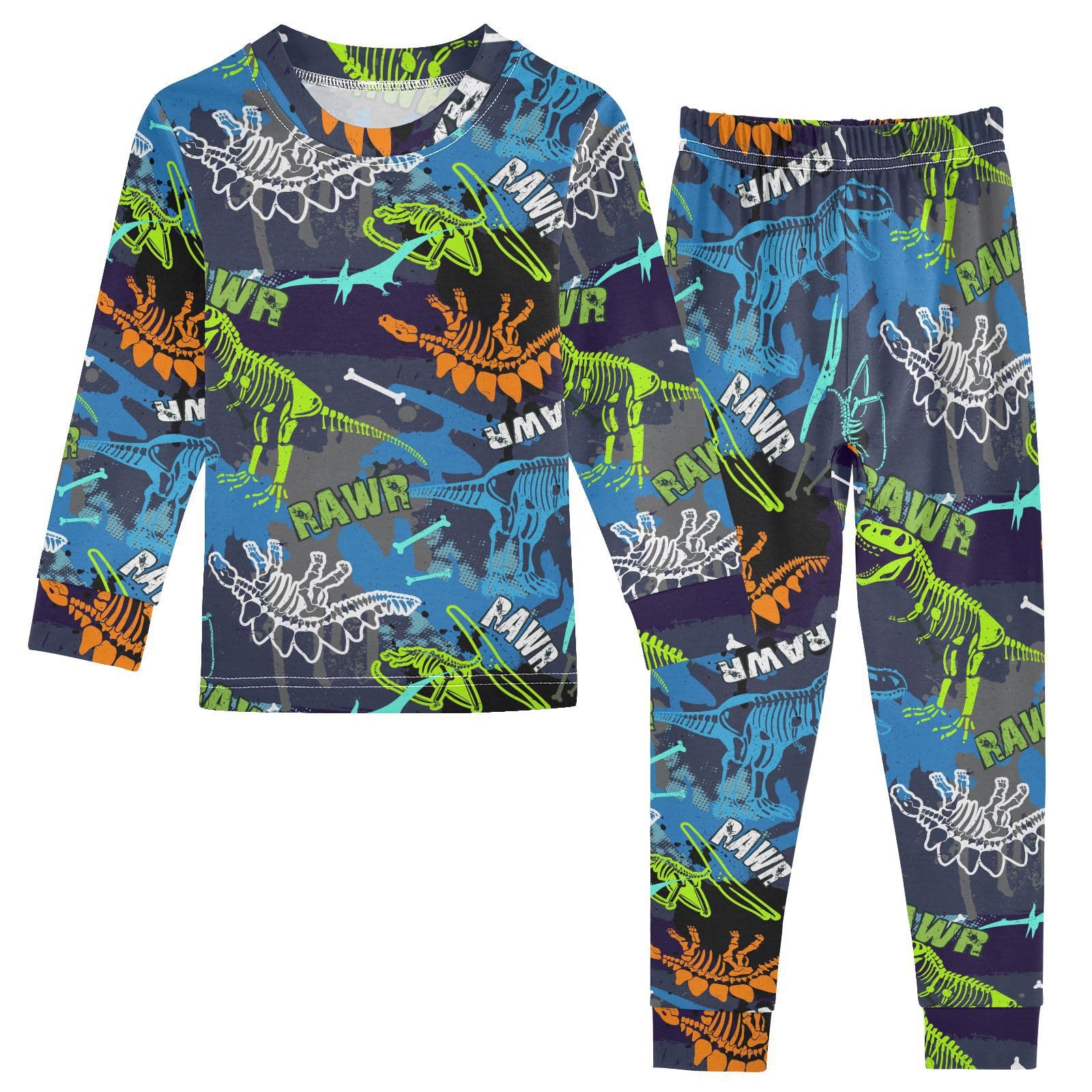 JHKKU Dinosaur Pajamas Set Cotton 2 Piece Soft Comfy Pjs Long Sleeve Lounge Sleepwear 4T