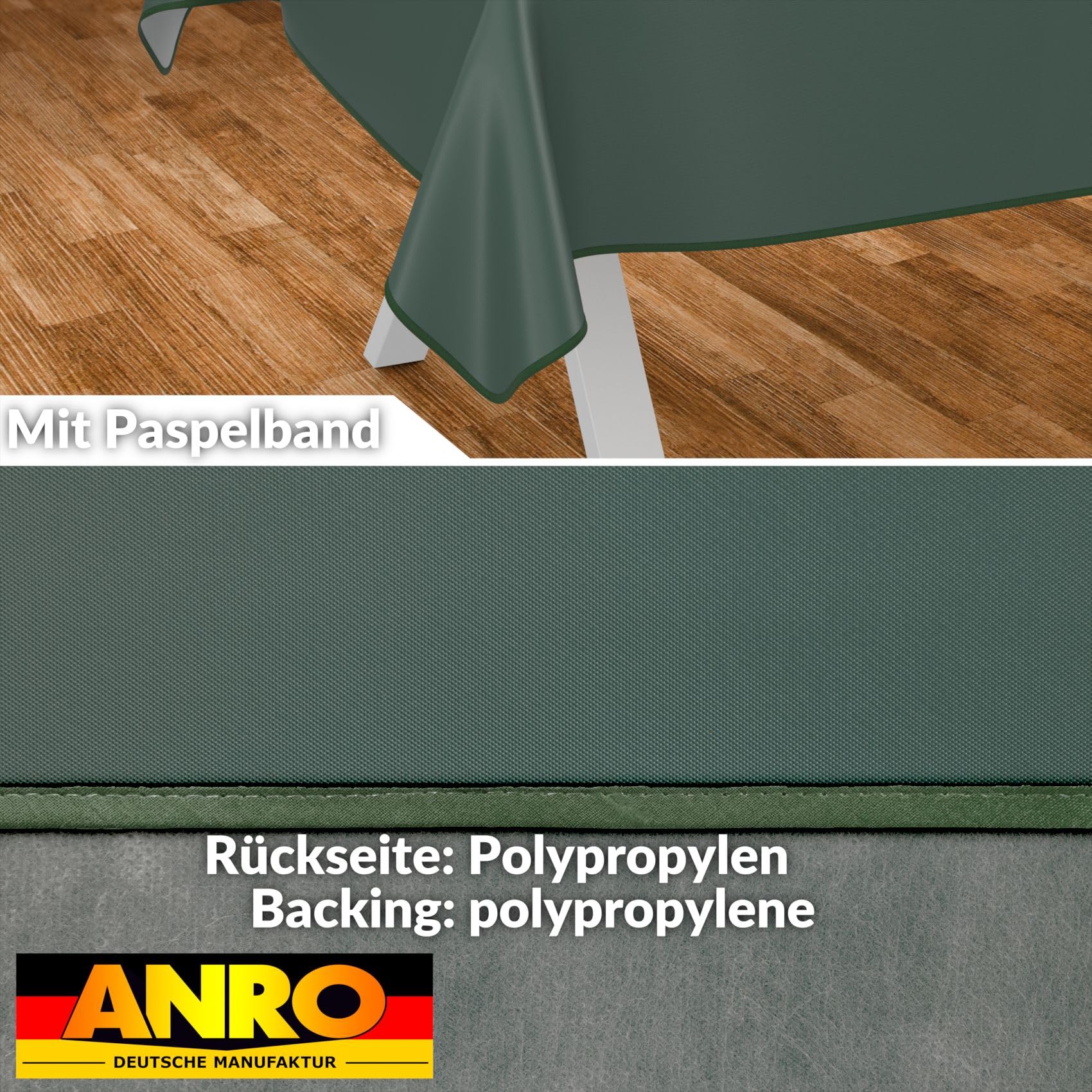 ANRO Oilcloth Tablecloth, Washable, Oilcloth, Garden Tablecloth, Outdoor, Indoor, 100 x 140 cm with Hem, Fir Green - Image 2
